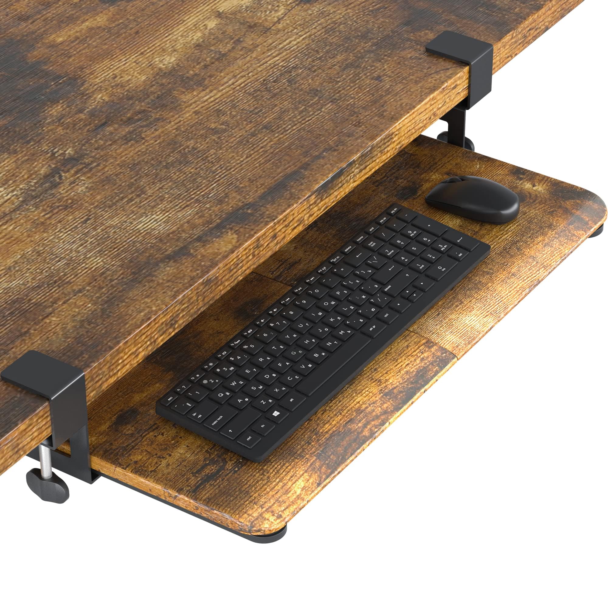 NearHub Grote toetsenbordlade onder het bureau met extra robuust C- klembevestigingssysteem, 66 cm (30 inch, inclusief klemmen) x 11 uittrekbare laden voor