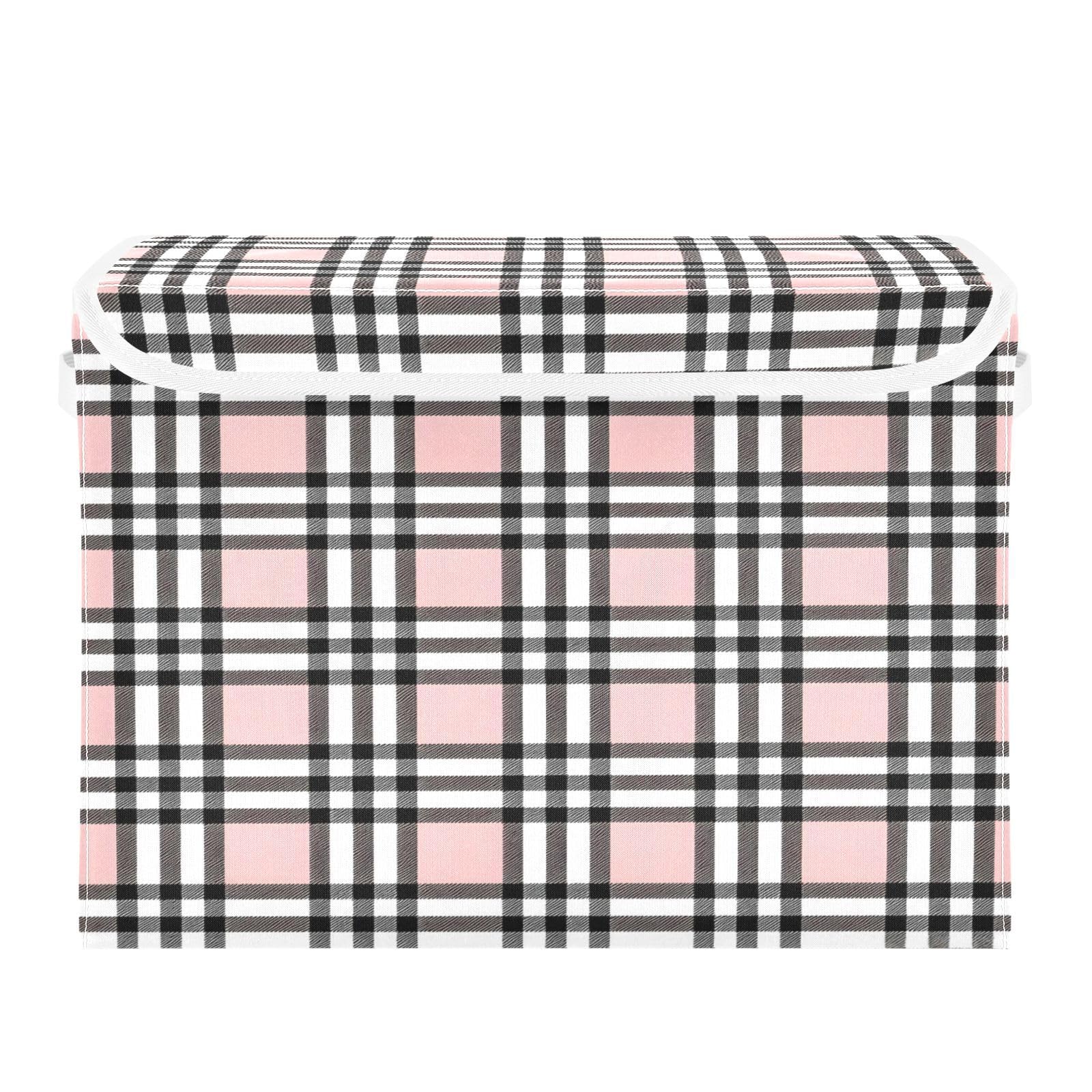 Ewusp Tartan Plaid Fabric Storage Bin with Lid, Decorative Foldable Storage Basket with Handles, Stackable Closet Shelf Organiser Box for Clothes, Books, Bedroom, Living Room