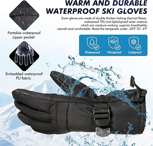 Miniatura 5 de Guantes de esquí, guantes de nieve impermeables y transpirables más cálidos para clima frío, se adaptan tanto a hombres como a mujeres, para padres