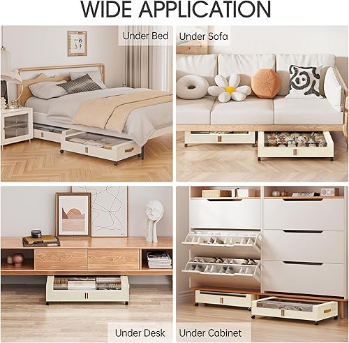 Miniatura 6 de Yecaye Almacenamiento debajo de la cama con ruedas, paquete de 2 contenedores de almacenamiento debajo de la cama, almacenamiento de zapatos debajo