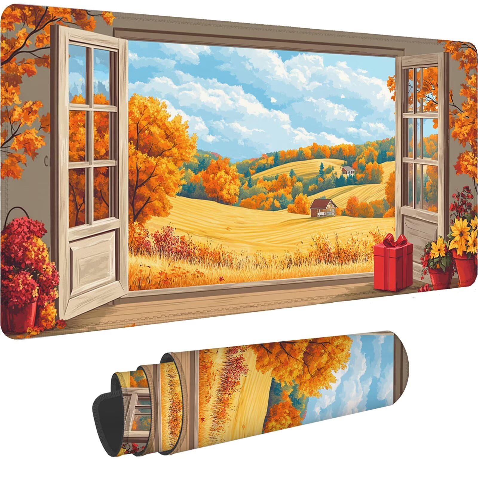 Podkładka pod mysz dla graczy Jesienna podkładka pod mysz XXL 1000 x 500 mm Podkładka pod mysz z antypoślizgową gumową podstawą, wodoodporna antypoślizgowa podkładka pod mysz do komputera, gracza
