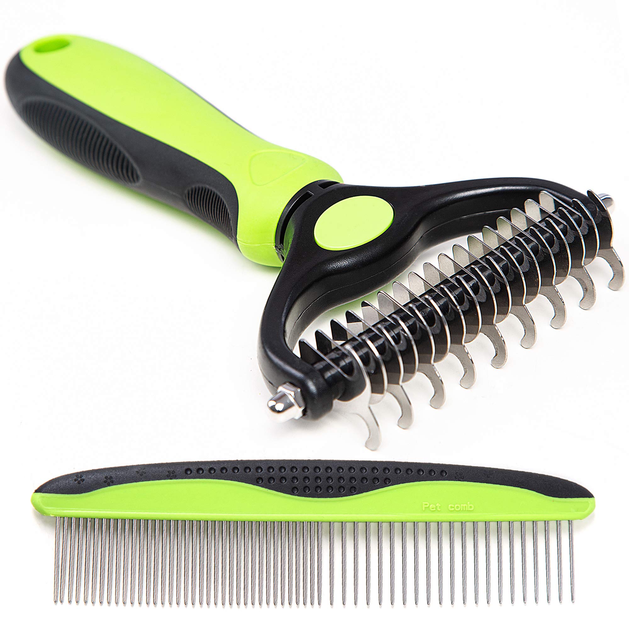 REXIPETSPet Dematting Grooming Set- 2 Sided Undercoat Rake + Grooming Comb For Dogs, Cats & Pets- Safe And Easy Mats & Tangles Removing