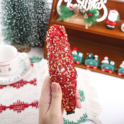 Miniatura 7 de Lanmerry Diademas anudadas de moda para el día de San Valentín para mujeres y niñas, diademas doradas rojizas con lentejuelas anchas para San