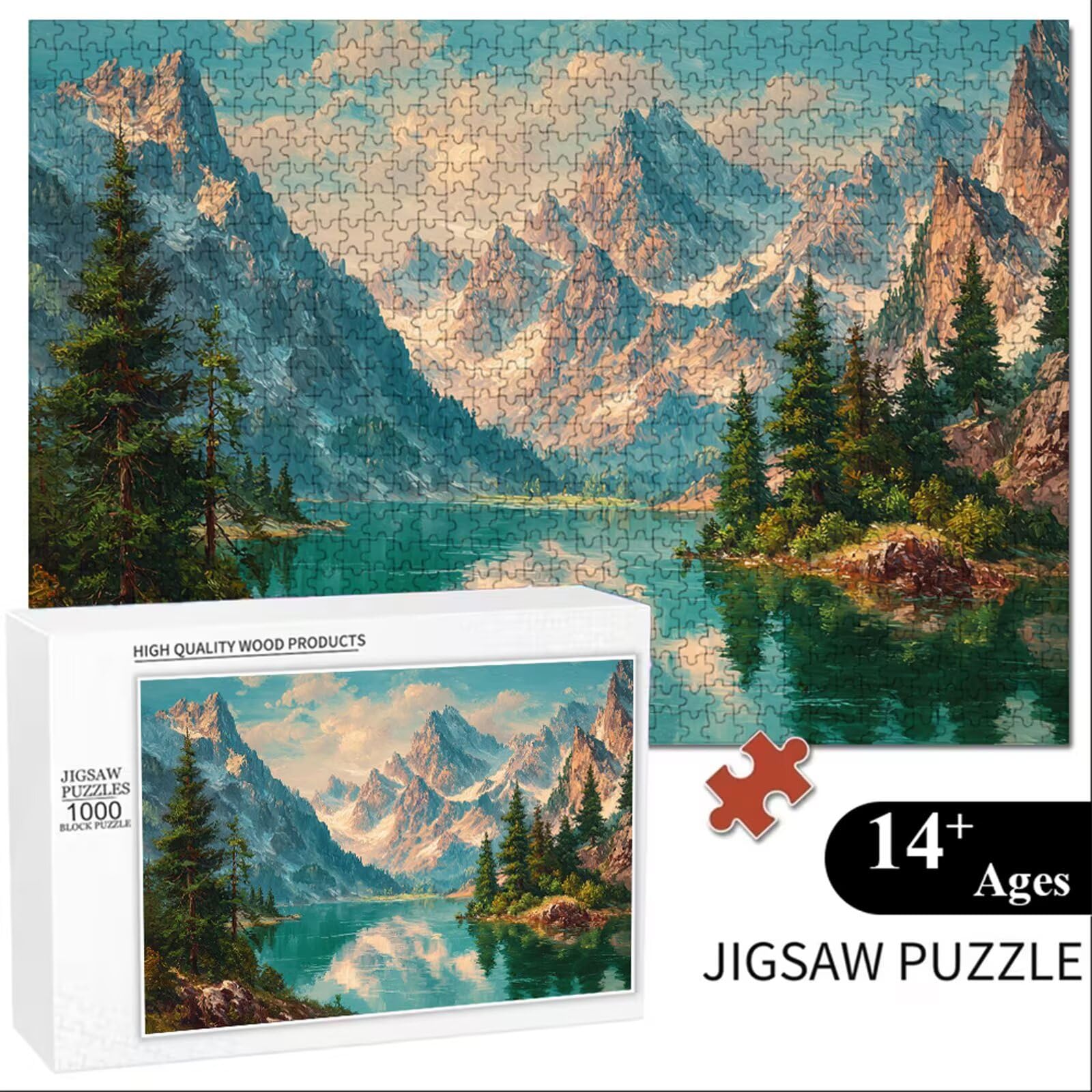 Puzzle 2000 elementów - Jezioro i góry - Trwałe drewniane puzzle z literami na odwrocie - 70 x 100 cm - Kreatywne hobby bez kurzu - Artykuł kolekcjonerski i 14 lat w ponad P3#248