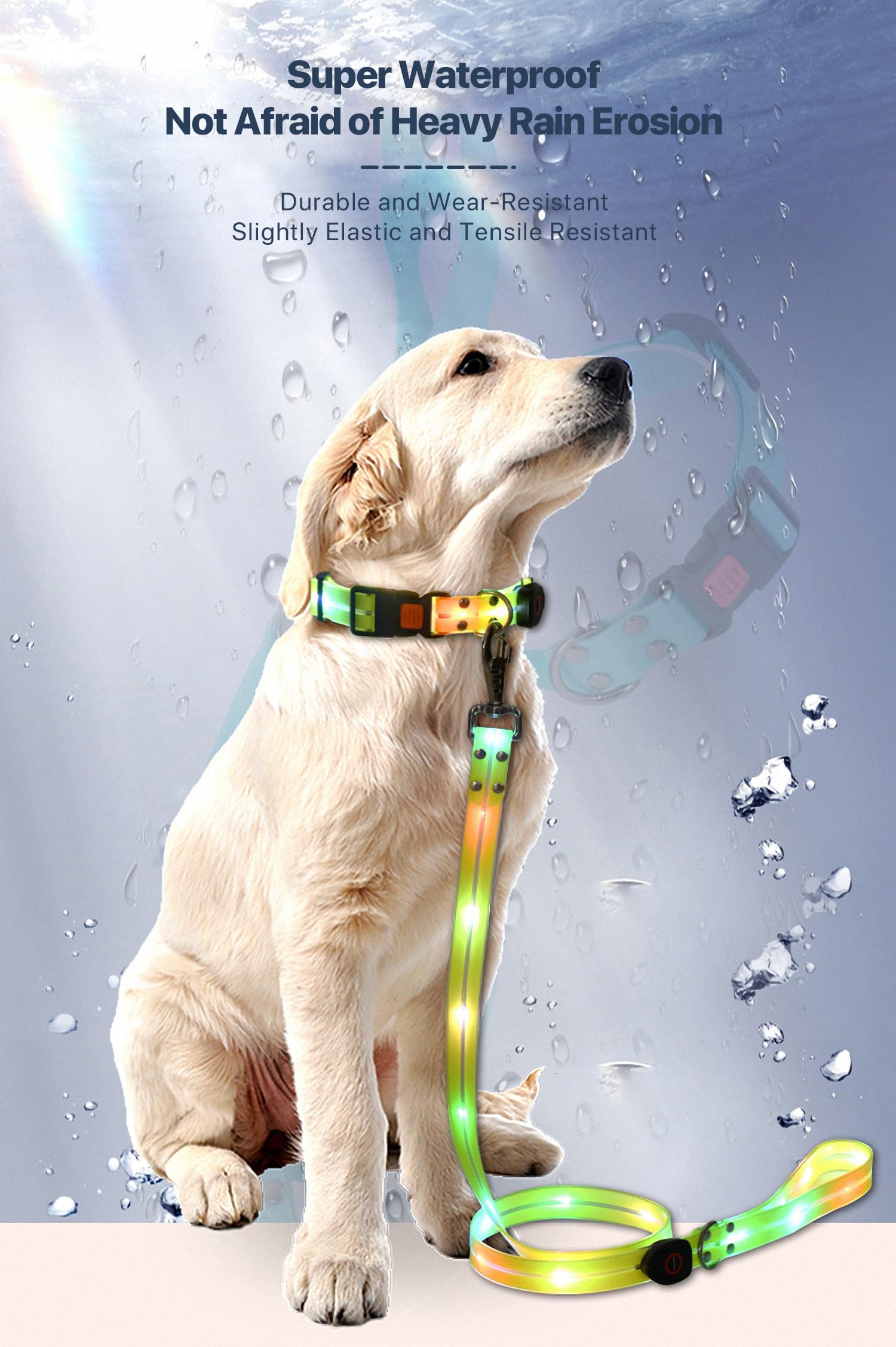 LED-Hundeleine und LED-Hundehalsband, wiederaufladbare Hundeleine und Hundehalsband (für kleine, mittelgroße Hunde), leuchtende Hundeleine, wiederaufladbar, 122 cm, beleuchtete Hundeleine für