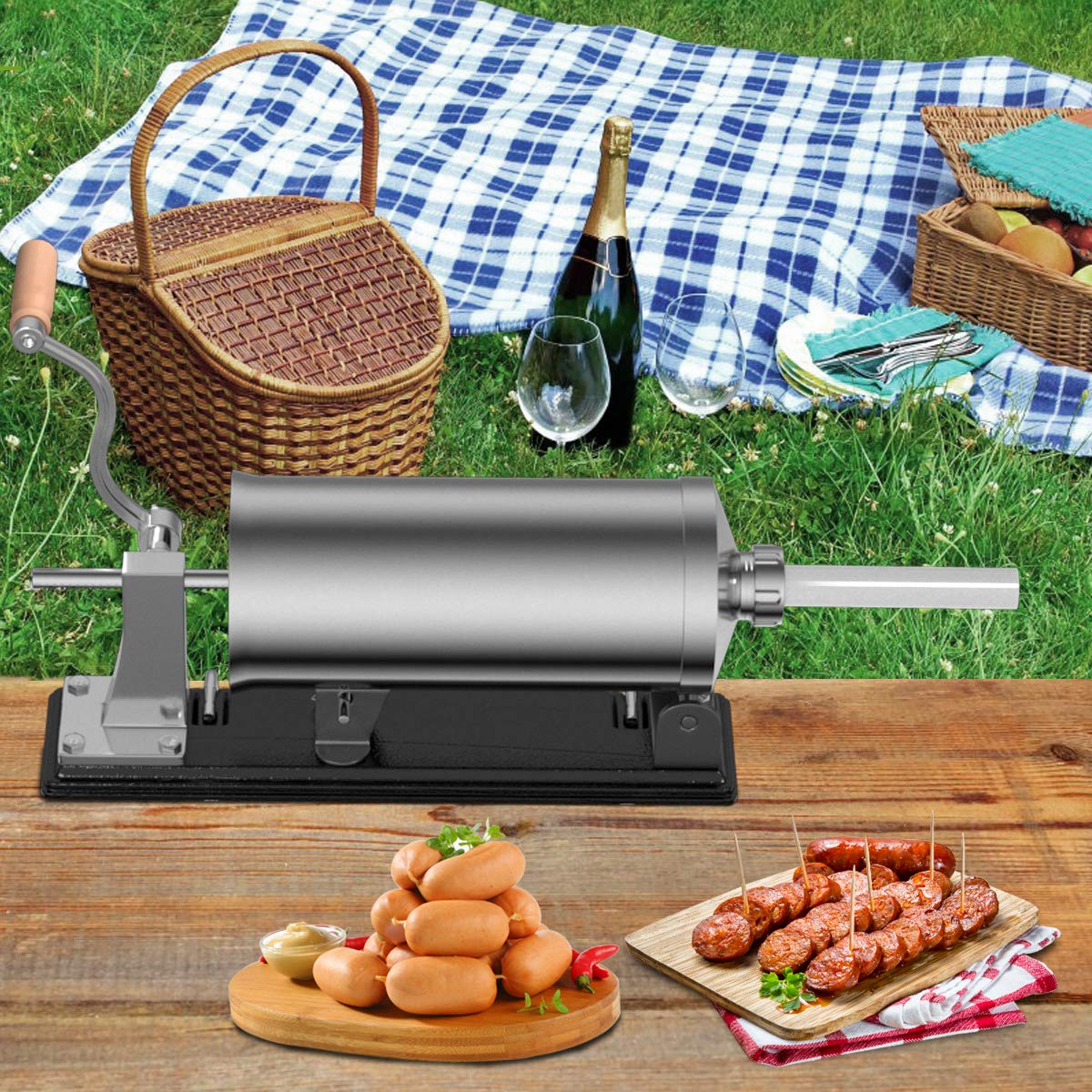 COSTWAY 4 kg Poussoir à Saucisses Viande, Machine à Saucisse en Acier Inoxydable avec 4 Tubes de Remplissage de Dimention différentes, Idéal pour Maison et Restaurant