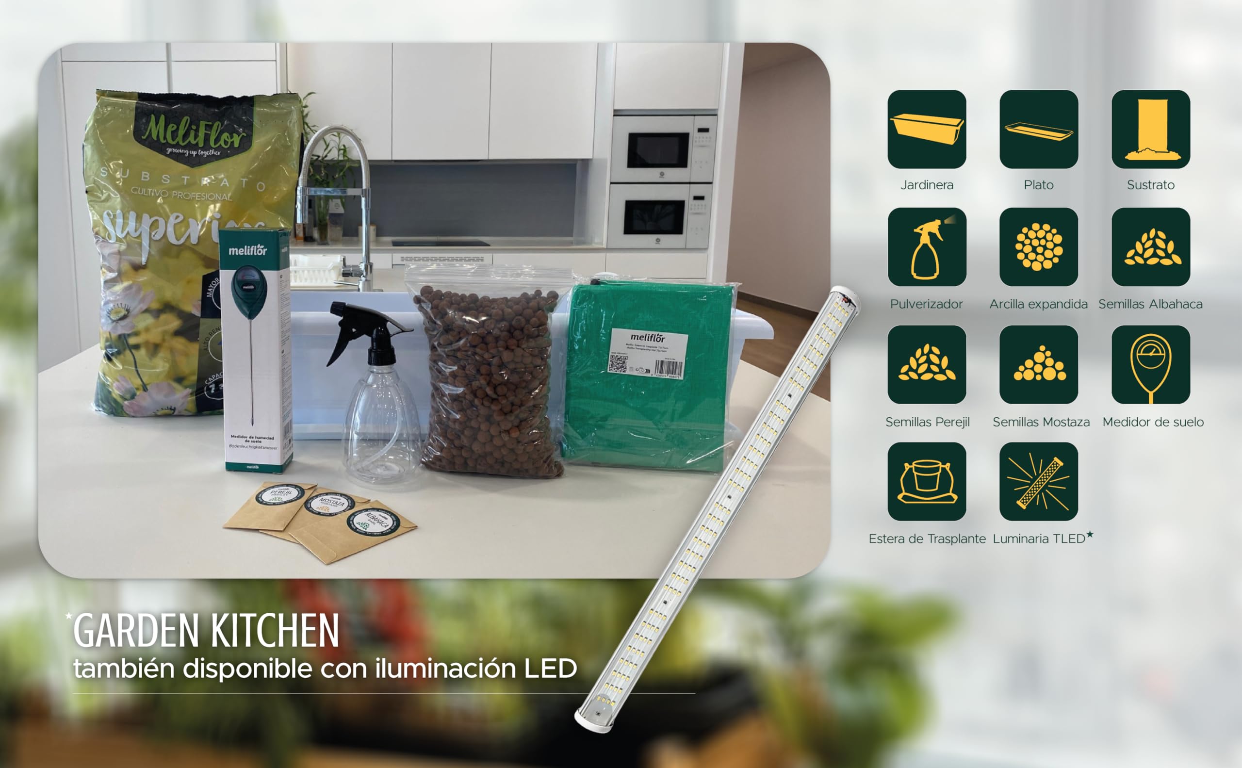 Kit de cultivo de cocina. Meliflor Garden Kitchen (Con iluminación LED)