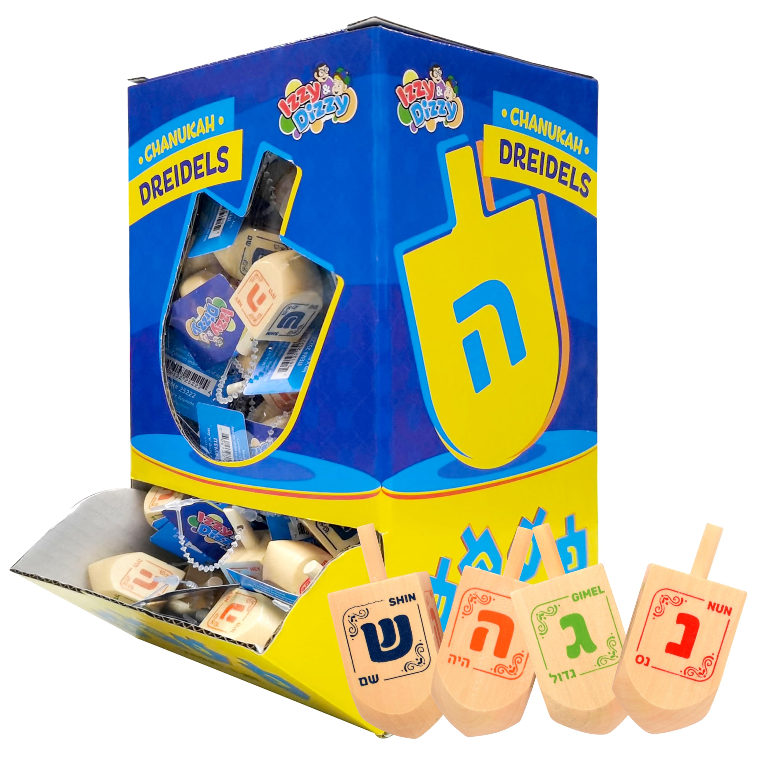 100 Medium Dreidels - Natural Wood - Classic Chanukah Spinning Draidel Game, Gift and Prize - Bulk Value Pack - by Izzy 'n' Dizzy