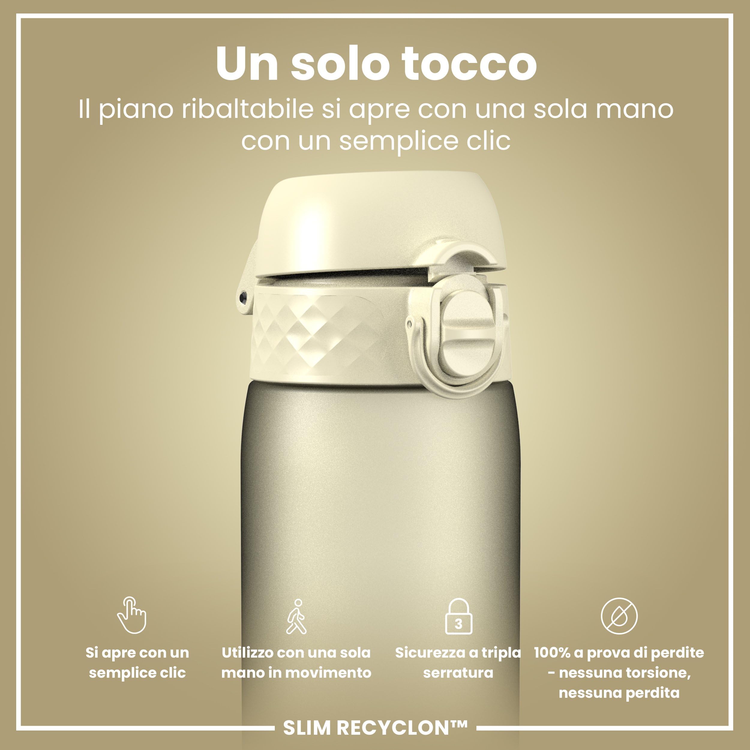 Ion8 Borraccia a Prova di Perdite, 500ml, Facile da Aprire, Serratura Sicura, Lavabile in Lavastoviglie, Senza BPA, Maniglia per il Trasporto, Adatta a Portabicchieri, Facile Pulizia, Bianco Crema