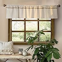 Vista 2 de Cenefa de lino de algodón para ventanas con ribete de encaje de arpillera rústica de 12 pulgadas, cenefa de cocina con bolsillo para barra, cortina