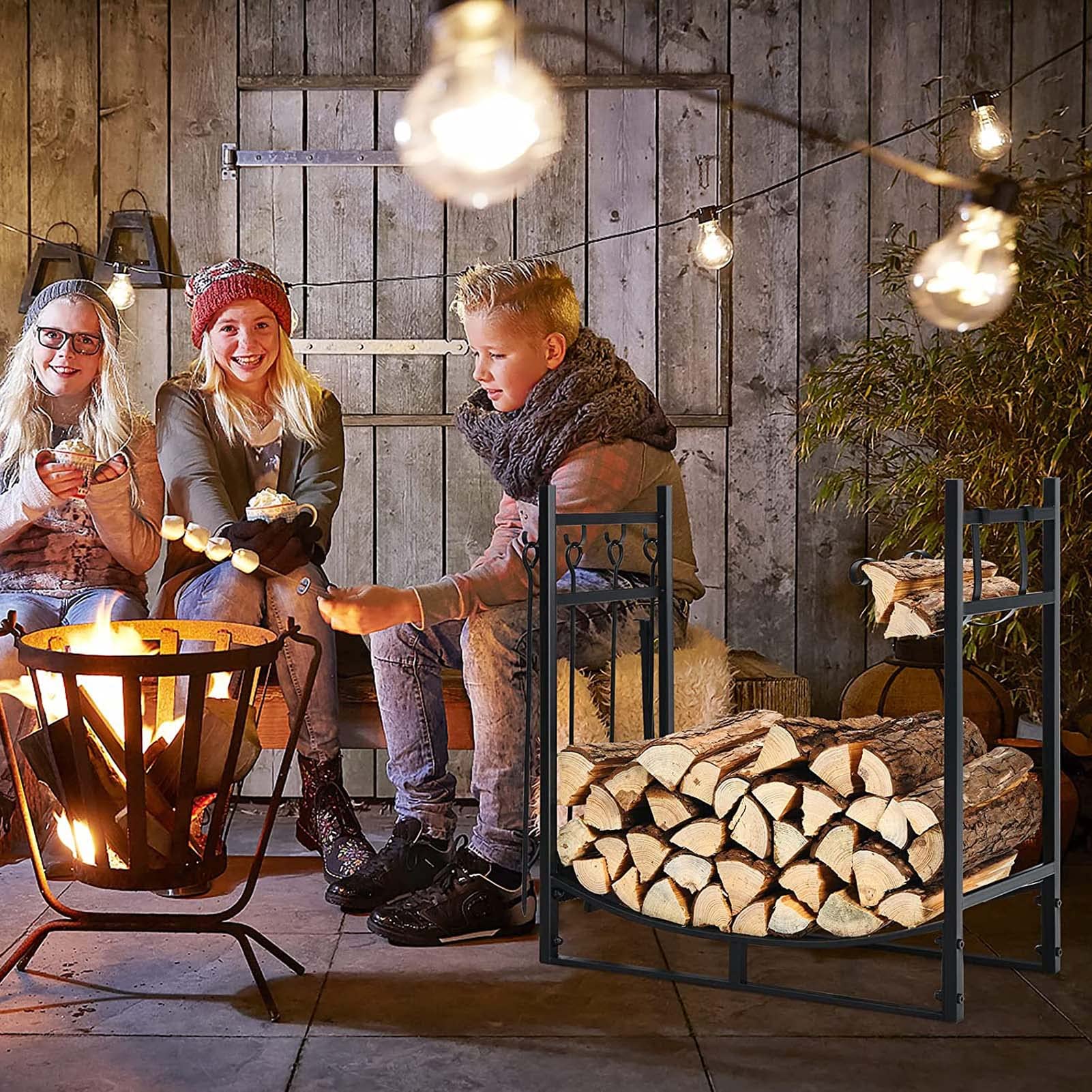 Fireplace Log Rack With 4 Pcs Fireplace Tools Sets Firewood