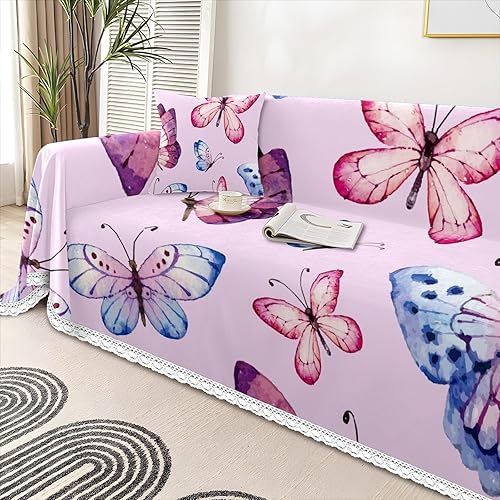 Vista 47 de Funda de sofá de acuarela de flores silvestres rosa y morada, fundas de sofá estampadas, fundas de sofá, fundas resistentes a las manchas, protector