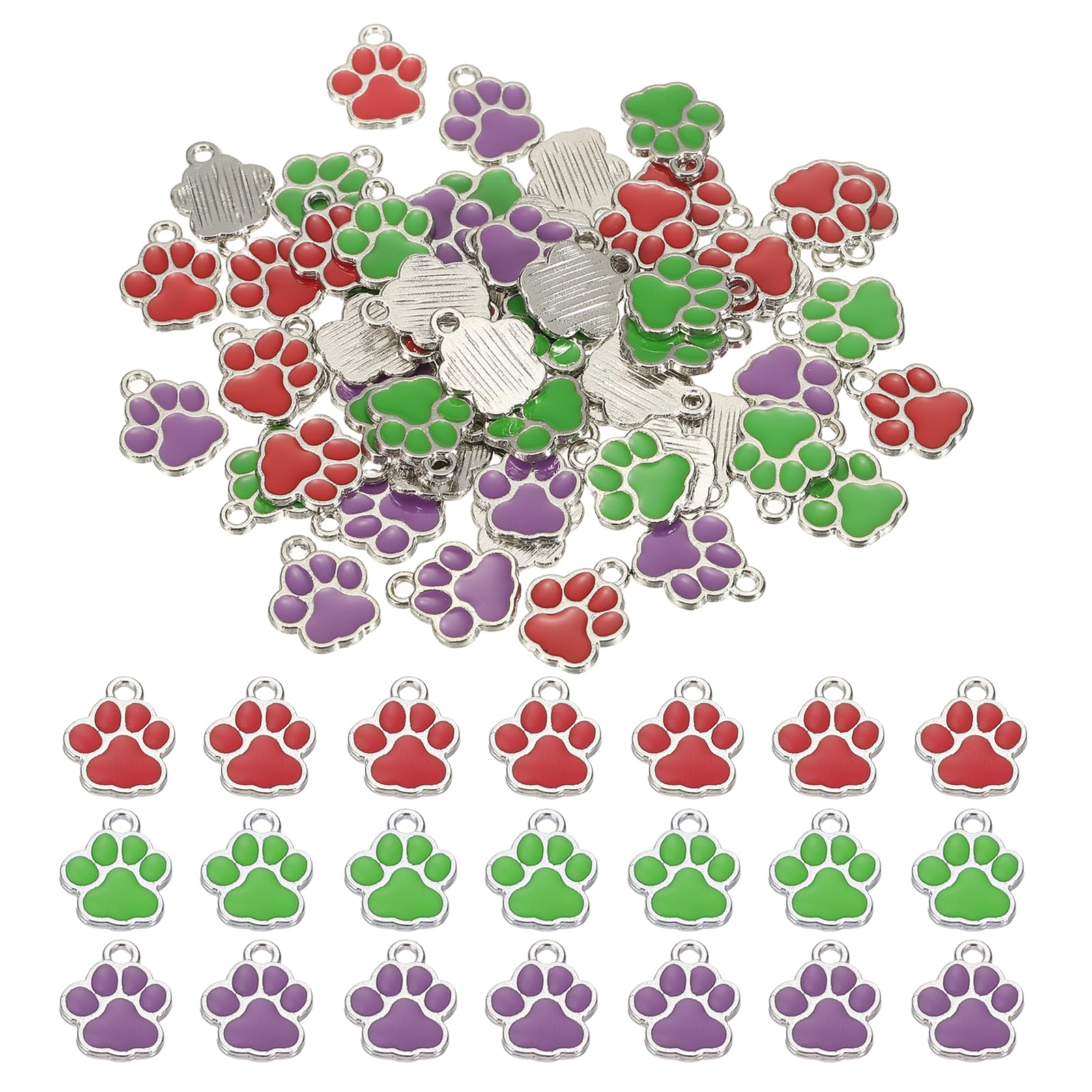 sourcing map 60Pcs Enamel Animal Paw Print Charms, 15x12mm Alloy Paw Pendant Keychain Charm Footprint Charms for Jewelry Making Necklace Bracelet Keychain DIY, Green/Silver and 2 Colors — image 1