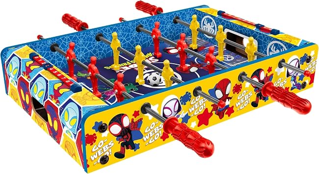 Marvel Spidey & Friends Foosball Table for Kids Tabletop Soccer Game with Rod Handles, Ball & Players Wooden Mini Game Table Kids 4+