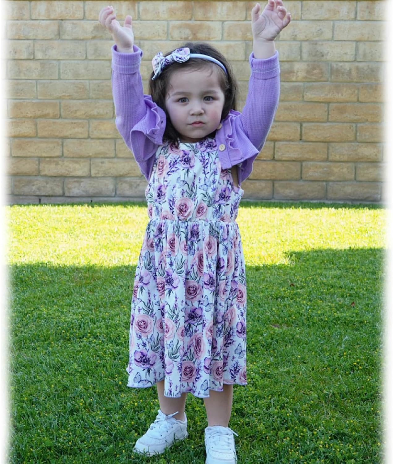 HINTINA Toddler Little Girls Dress And Cardigan Sets 2 Piece Floral Print Sleeveless Dress and Long Sleeve Cardigan Set - Image 2