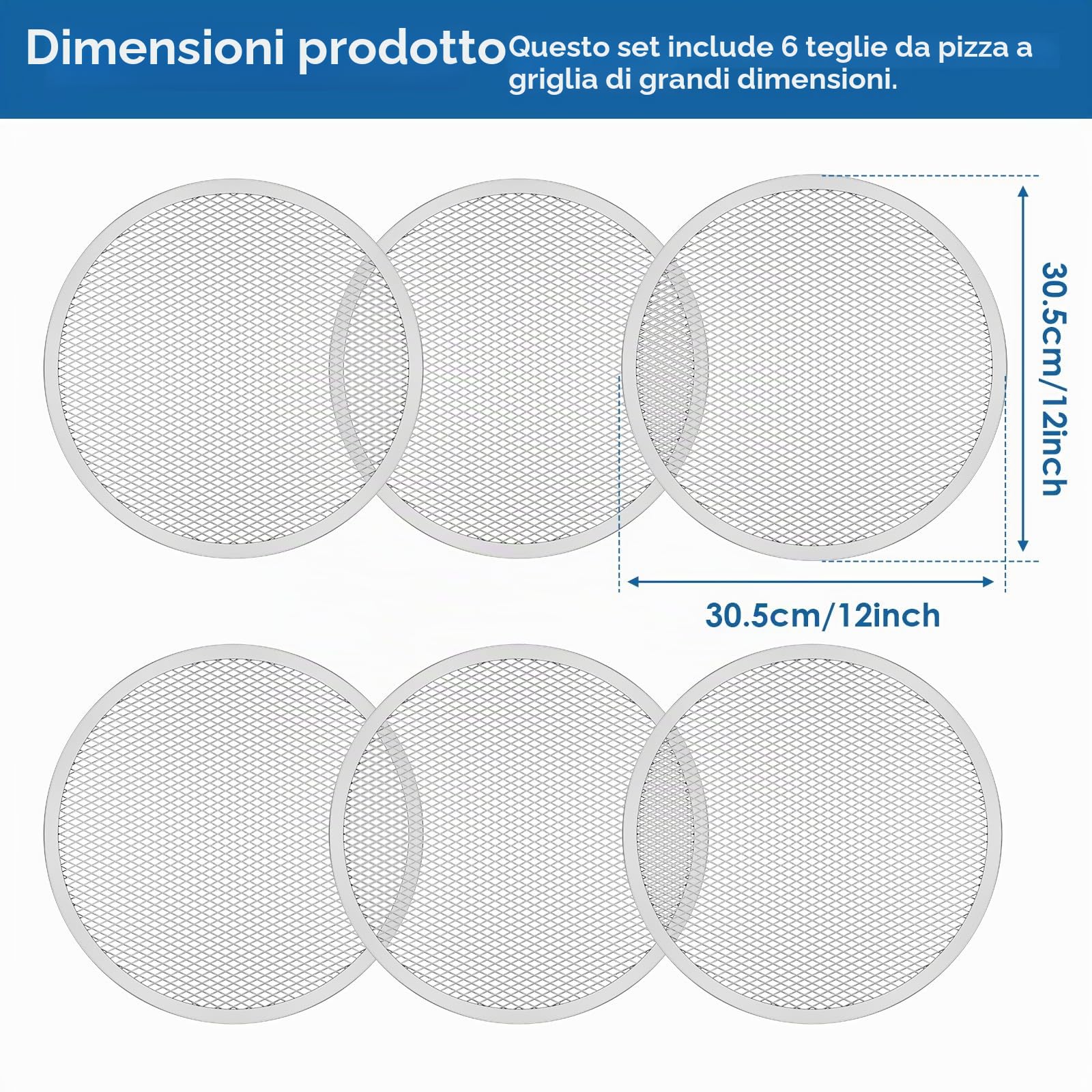 6 griglie per pizza, per pizza, forate, antiaderente, per pizza, 12 pollici, rotonde, con rivestimento antiaderente, resistente alla temperatura, riutilizzabili