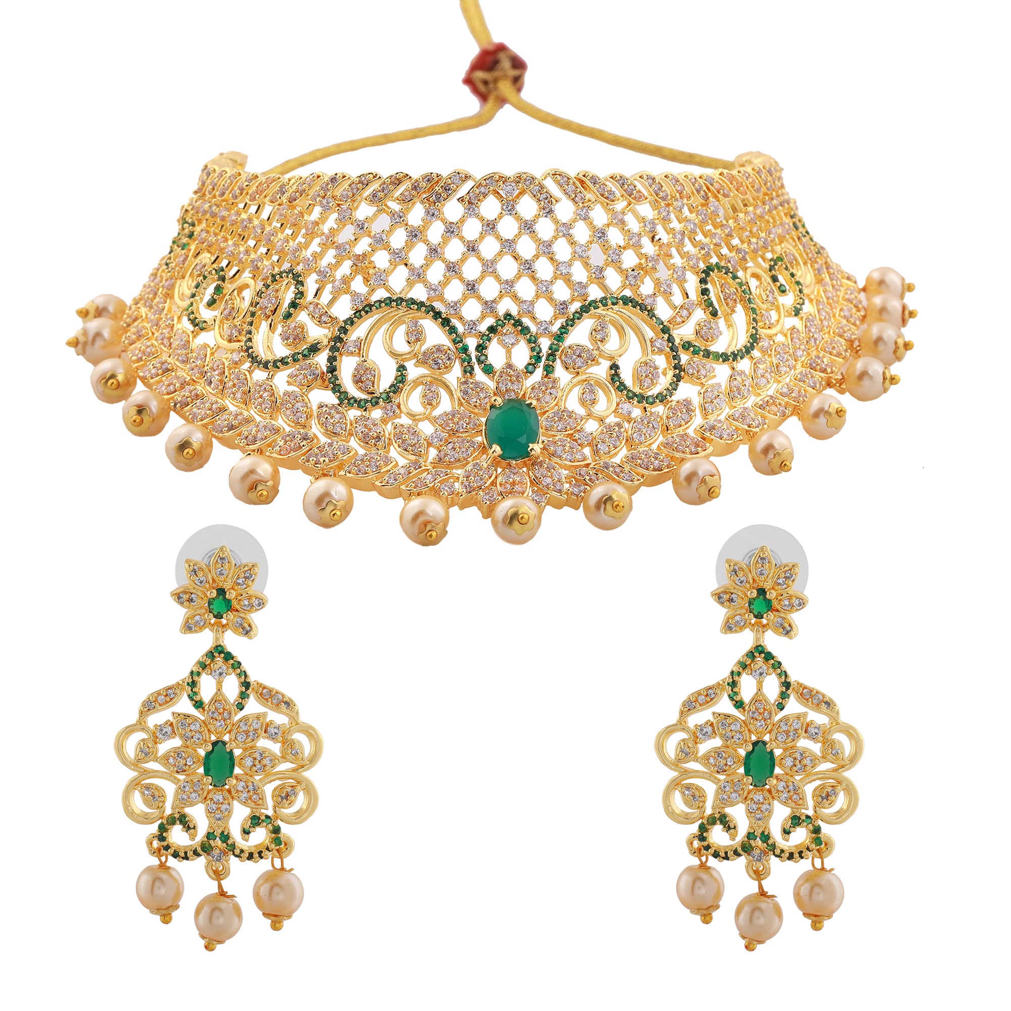 Estele Gold Plated CZ Grand & Gorgeous Bridal Choker Set With Pearls & Crystals for Women (B09VT9DT6H) Amazon Price History, Amazon Price Tracker
