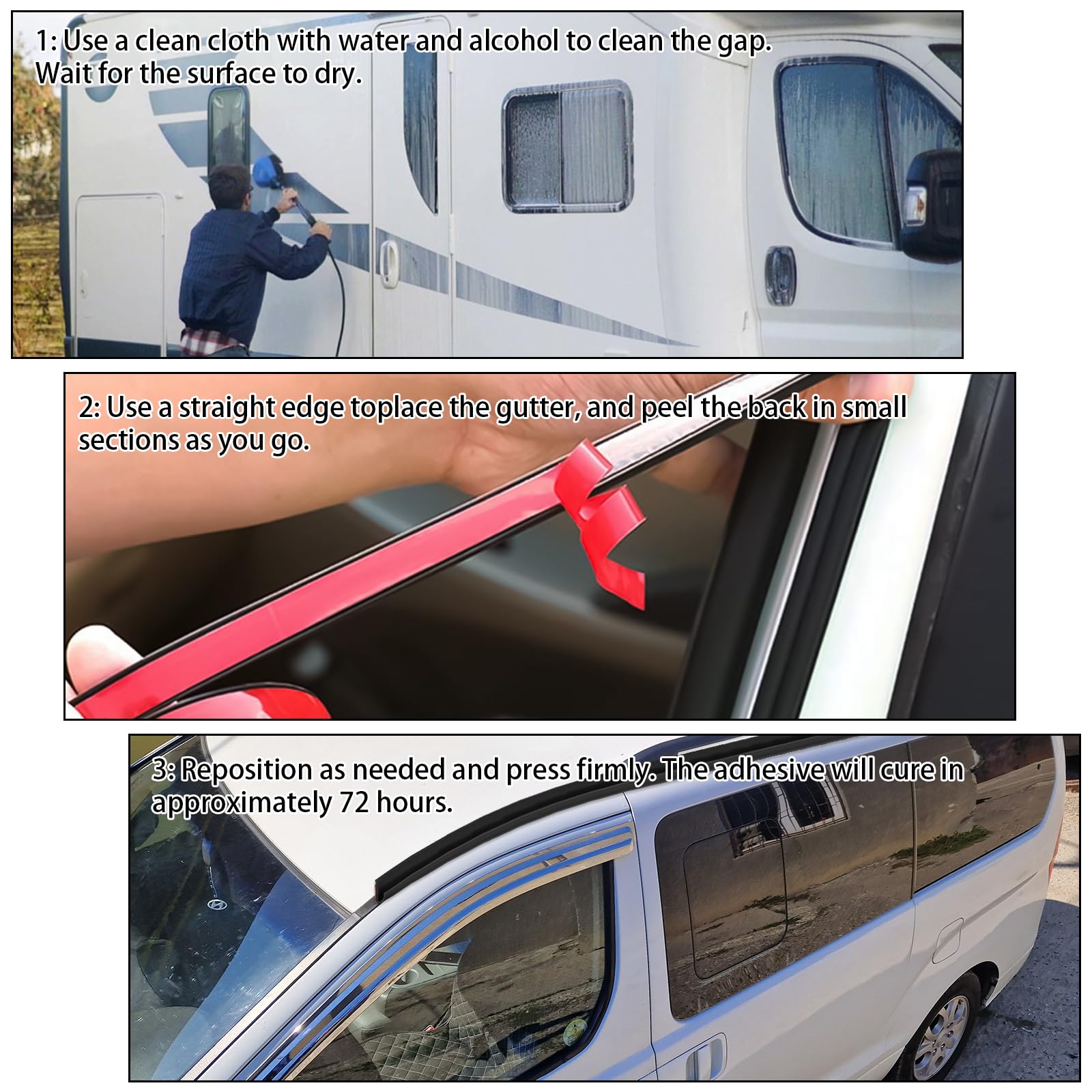 Canaleta de lluvia en forma de J, TPE autoadhesiva para autocaravana, tira de desvío de lluvia para techo, perfil de protección de borde largo para vehículo, camión, autocaravana, barco, coche