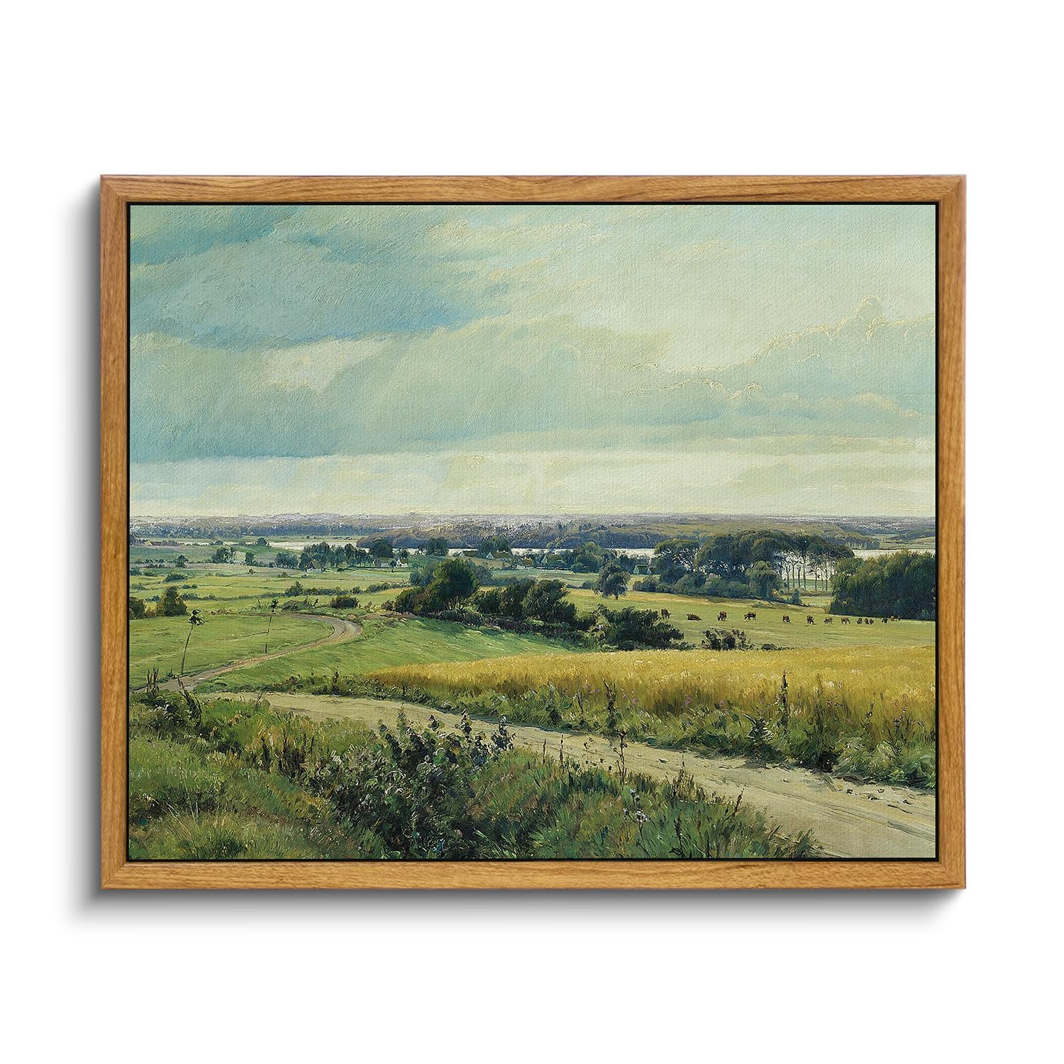 VIYYIEA Framed Canvas Wall Art Room Decor Expansive Grassland Canvas Art Wall Decor Vintage Countryside Landscape Paintings Bathroom Pictures Wall Art for Living Room Bedroom Office 8"x10"