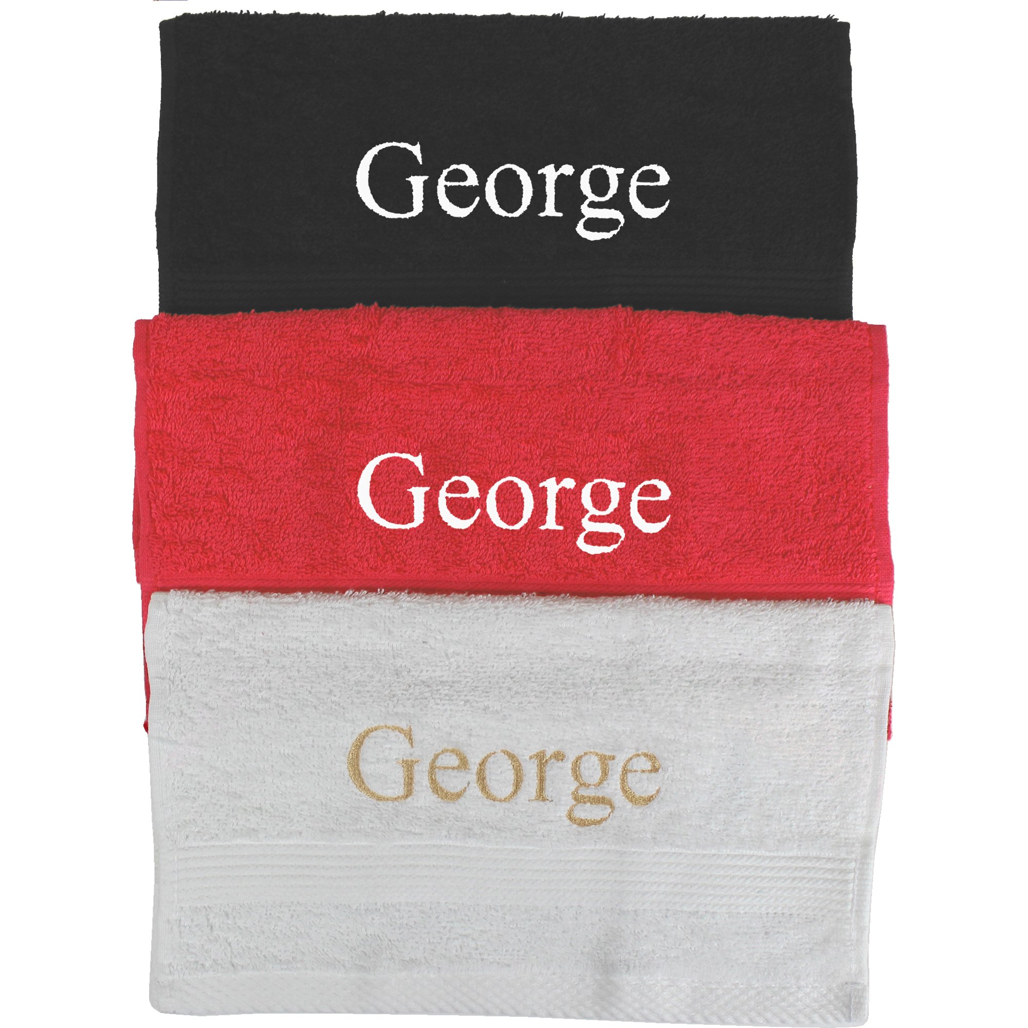 Teddyt's Black, Red & White Personalised Face Towel With Embroidered Name (Set Of 3) (Black, Red & White)