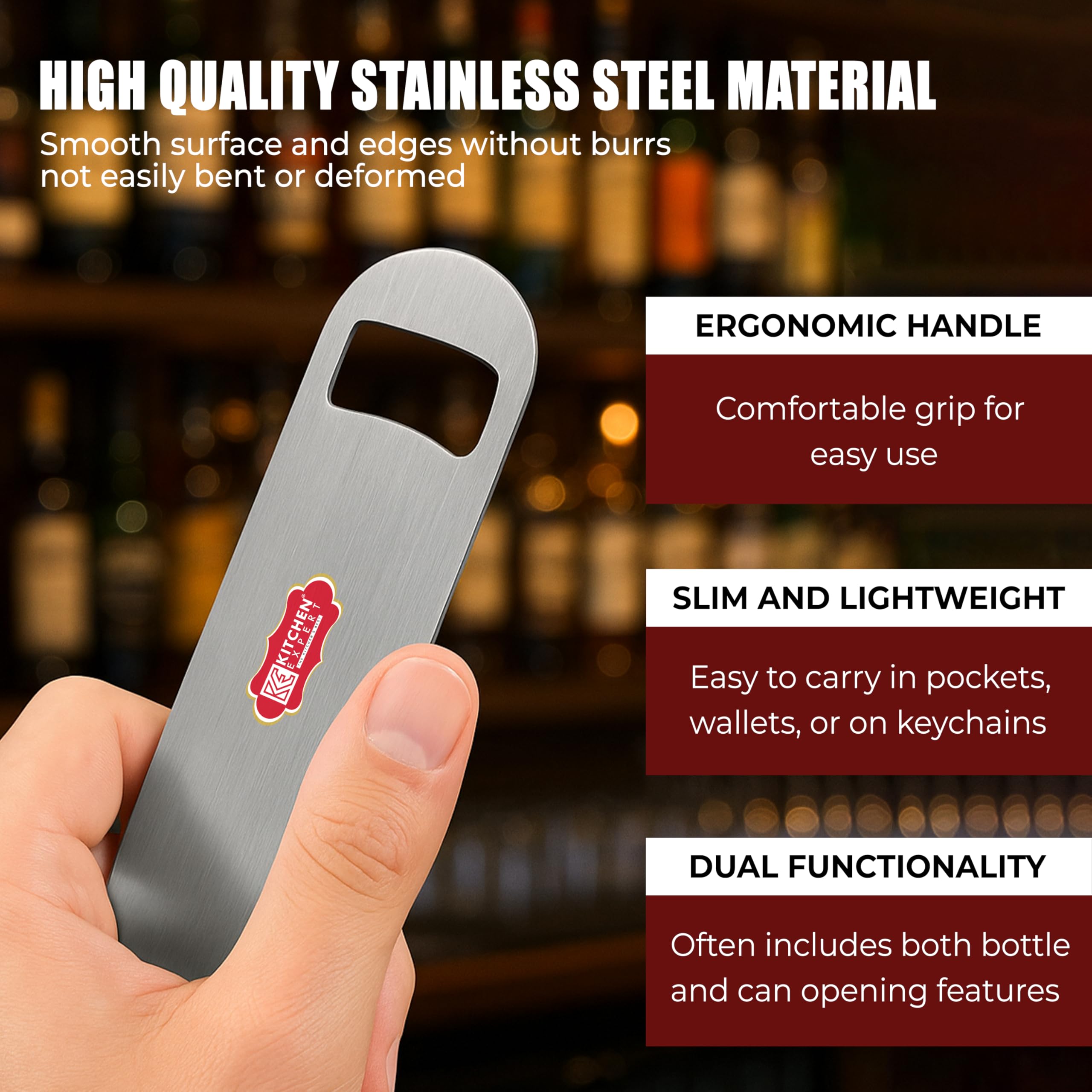 Kitchen Expert - Steel Bottle Opener | Set of 2 | Fancy Opener | Bar Tool | Cocktail Bottle Accessories | Soda/Beer Opener | 1