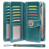 Wallets for Women Leather Credit Card Holder with RFID Blocking Large Capacity Wristlet