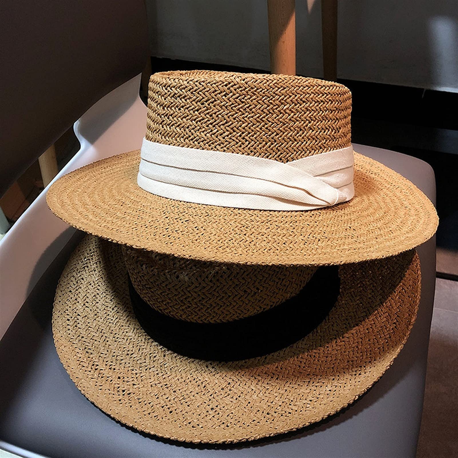 Chapeau de Soleil pour Femme Chapeau de Plage de Paille pour Femme d'été Holiday Bouchon Ruban concave Chapeau de Protection Solaire Chapeau d’été (Color : 2, Size : M)