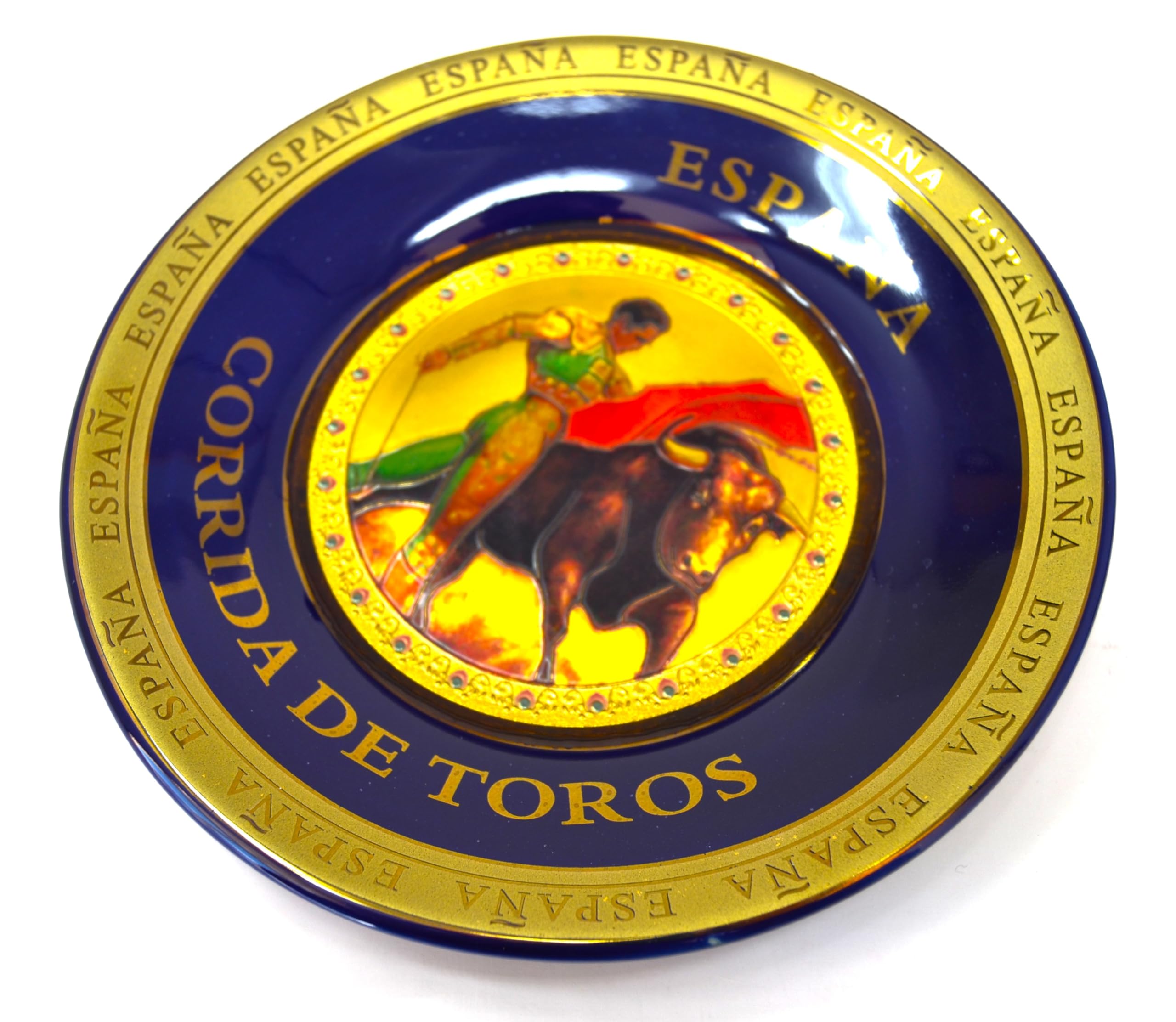 Corrida de torros.15.5cm Plato Decorativo de Cocina española, decoración de Paredes Interiores. España. Chapado en Oro. colgado en la Pared