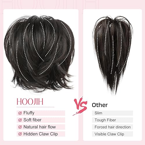 Miniatura 4 de HOOJIH Extensión de cola de caballo, clip de garra en moño de pelo lacio desordenado de 9 pulgadas, extensión de cola de caballo corta con alambre