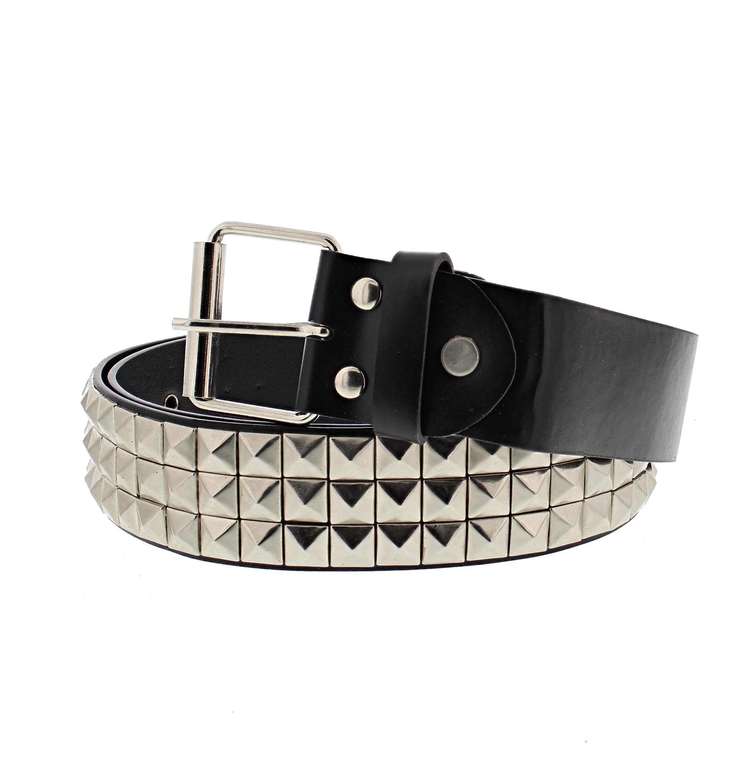 Zac's Alter Ego 3 Row Silver Pyramid Studded Black PU Belt