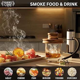 Acacia Whiskey Smoker Kit with Smoke Gun for Cocktails and Wood Chips (Apple & Cherry) - Cocktail Smoker Kit – Drink Smoker Infuser Kit (Torch Not Required)