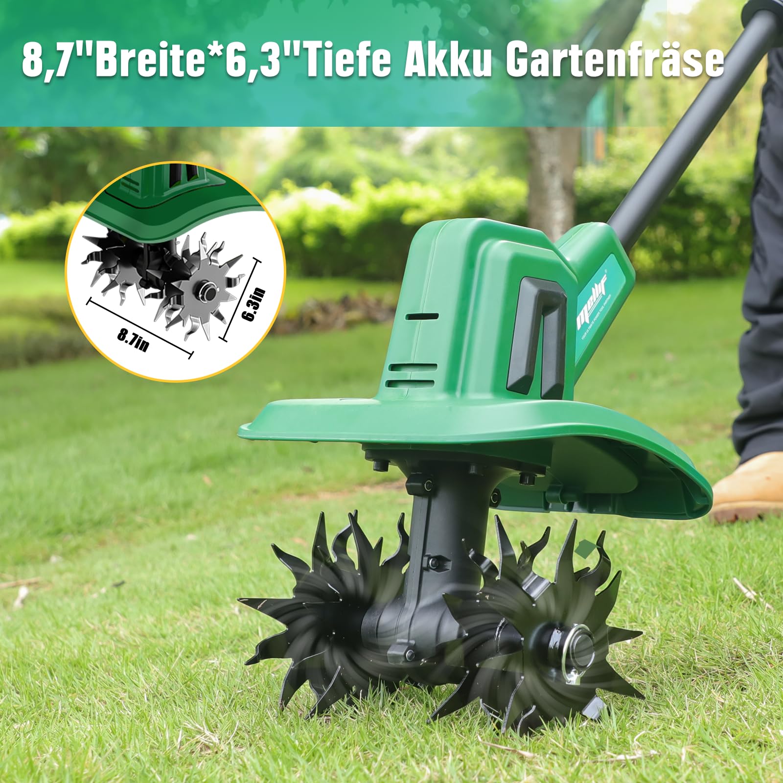 Mellif Akku Gartenfräse für Makita Akku 18V, elektrische Motorhacke mit 22cm Arbeitsbreite,15 cm Arbeitstiefe, Akku Bodenhacke für Bodenbearbeitung (Akku Nicht Enthält)