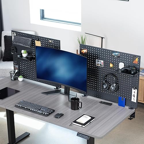 Miniatura 4 de VIVO Tablero de clavijas de escritorio con abrazadera de acero, panel de privacidad de 60 x 24 pulgadas, tablero magnético de clavijas, organizador