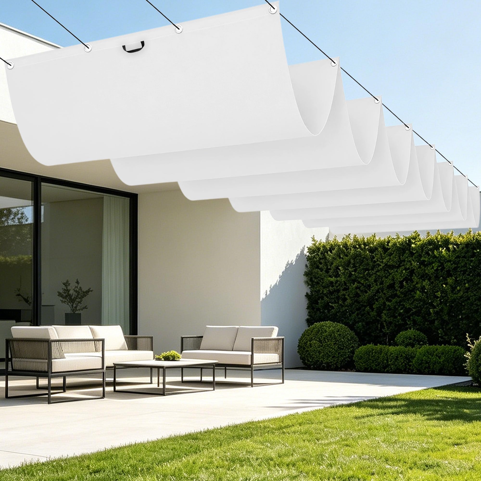 Voile ombrage rétractable 250x100 cm blanc étanche pour jardin et terrasse
