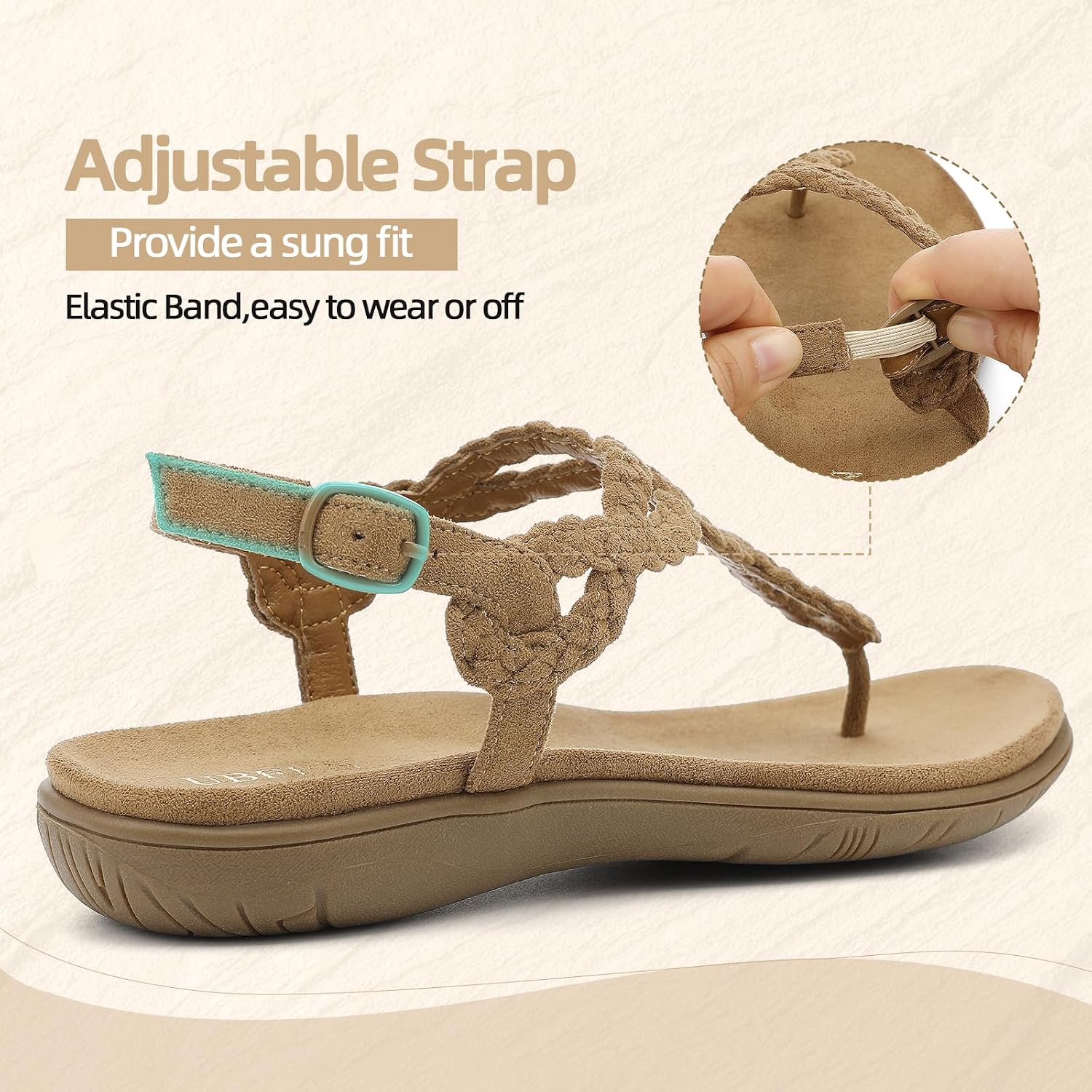 UBFEN Womens Flat Sandals Dress Braided T-Strap Thong Sandals with Arch Support Comfortable for Walking