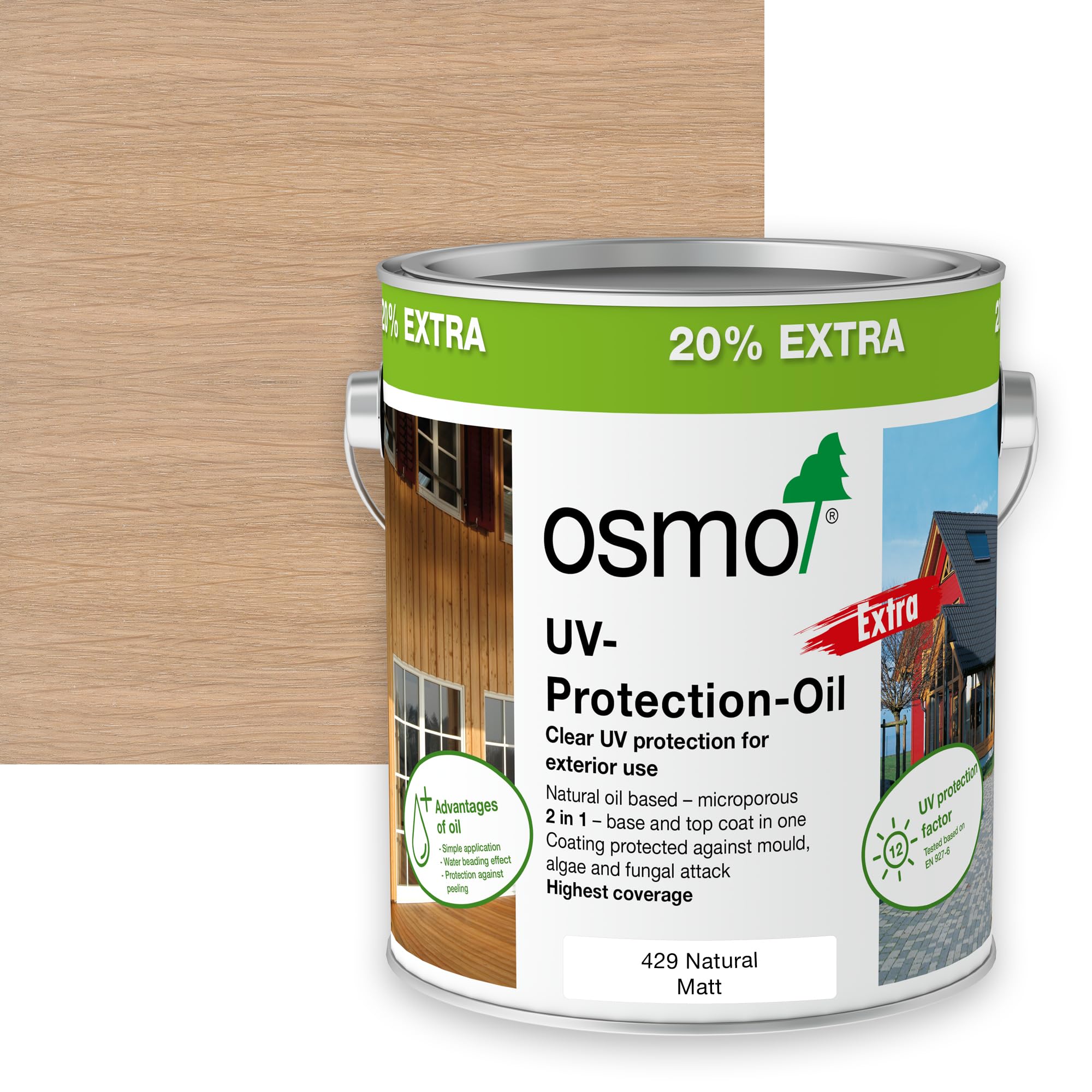 Osmo 429 Natural Uv Protection Oil Extra, Exterior Wood Finish, Tinted, 3L (Matt, )