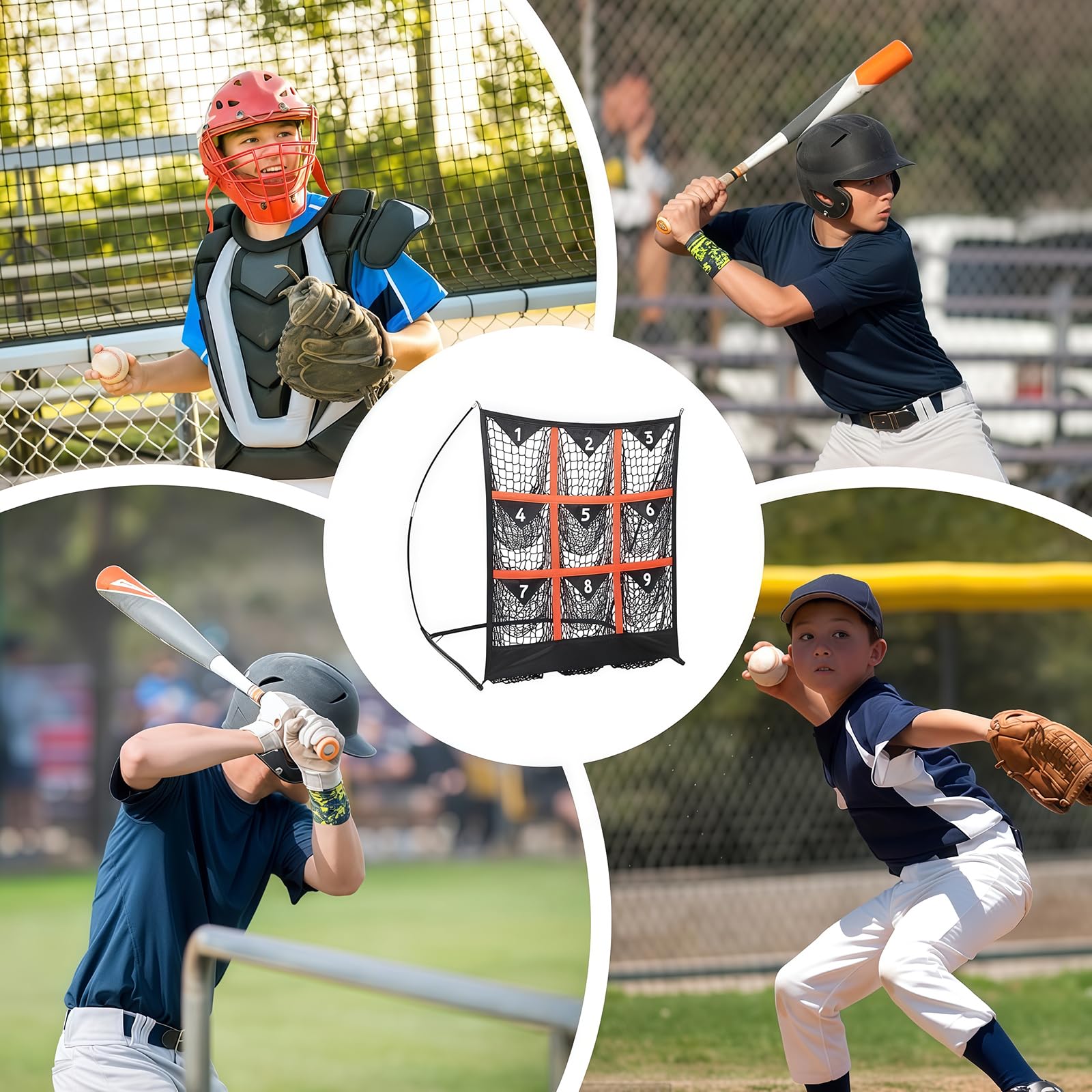 Generisch Baseball-Trainingsnetz, 9 Zielzonen, tragbar mit Tragetasche, 31 x 42 x 49 Zoll für Hinterhof- oder Feldübungen, einfache Einrichtung und langlebiges Design
