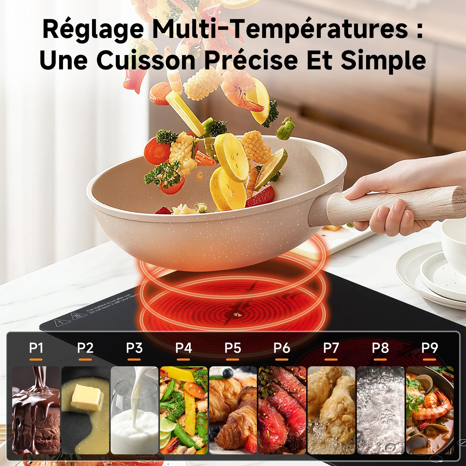 Aobosi Plaque Vitrocéramique 2 Feux, Plaque de Cuisson Encastrable en Céramique avec 9 Niveaux de Puissance, Commande Tactile, Fonction Pause,Sécurité Enfants, Timer 99 min, 3000 W