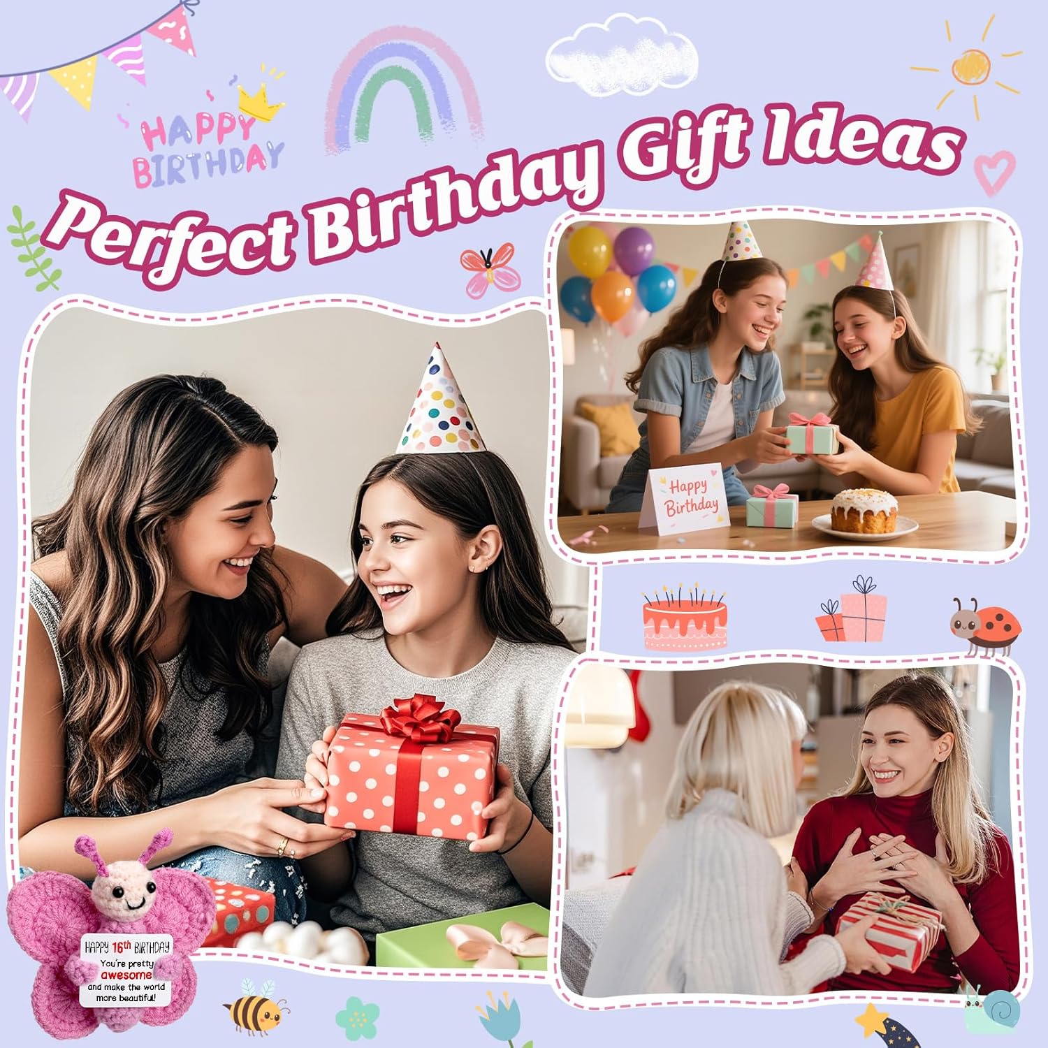 Sweet 16 Gifts for Girls, Mini Crochet Pink Butterfly Plush for 16th Birthday Teen, Happy 16 Year Old Girl Birthday Gift Ideas, Sixteen YO Decorations - Image 6