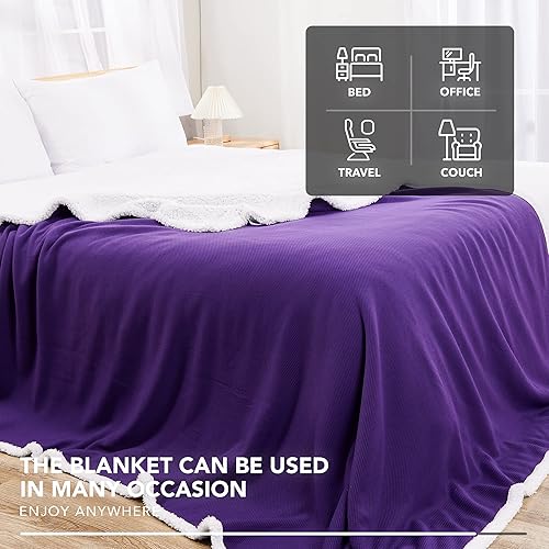 Miniatura 6 de Deconovo Manta tejida con reserva de sherpa, ultra suave, con peso medio, transpirable, para sofá, sillas, cama, automóvil, morado, 50 x 60 pulgadas
