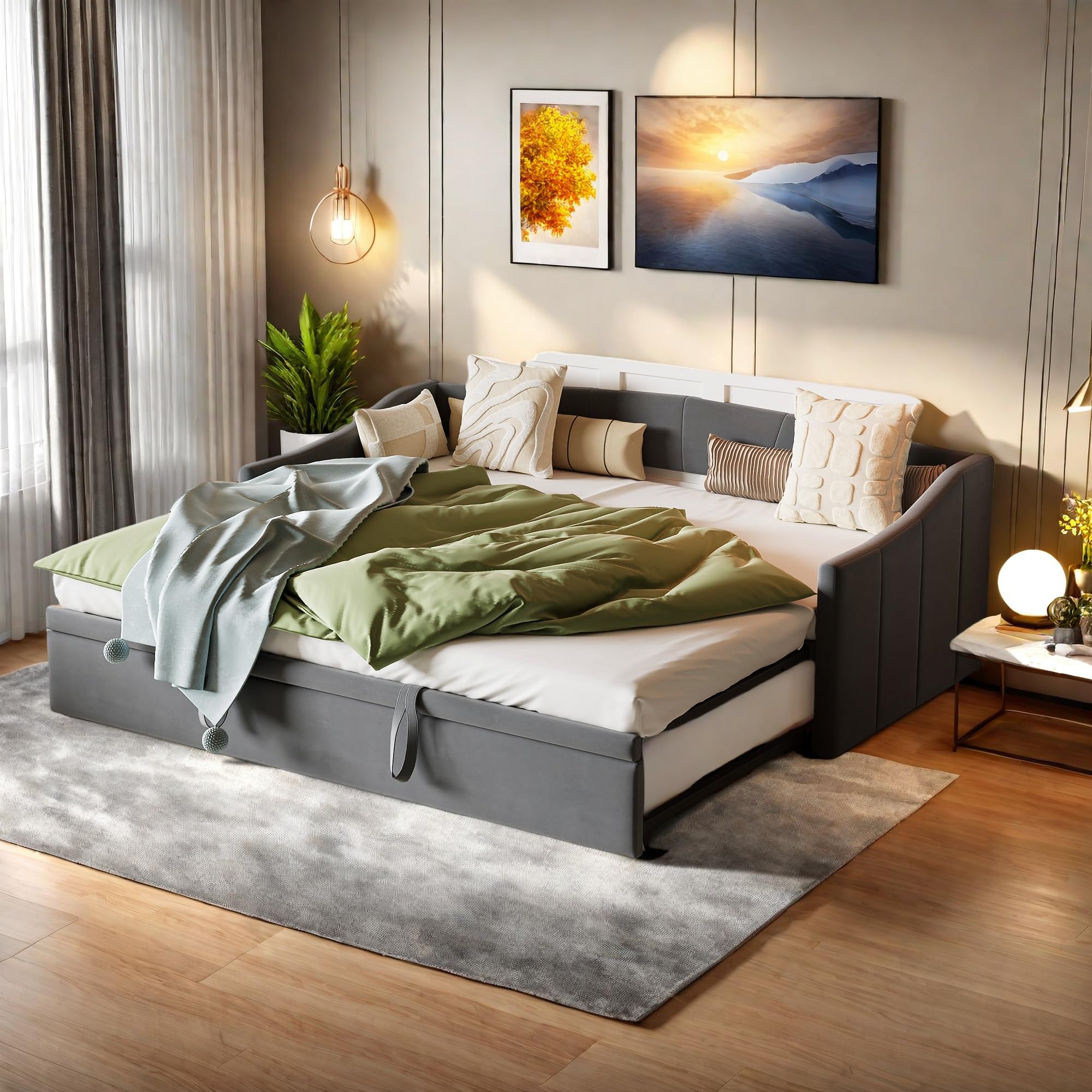 Schlafcouch Schlafsofa 90/180x200 cm, Multifunktionales Schlafsofa Bett mit Ausziehbett, Doppelschlafsofa mit Lattenrost, Samt, ohne Matratze (Grau A, 90/180x200cm)