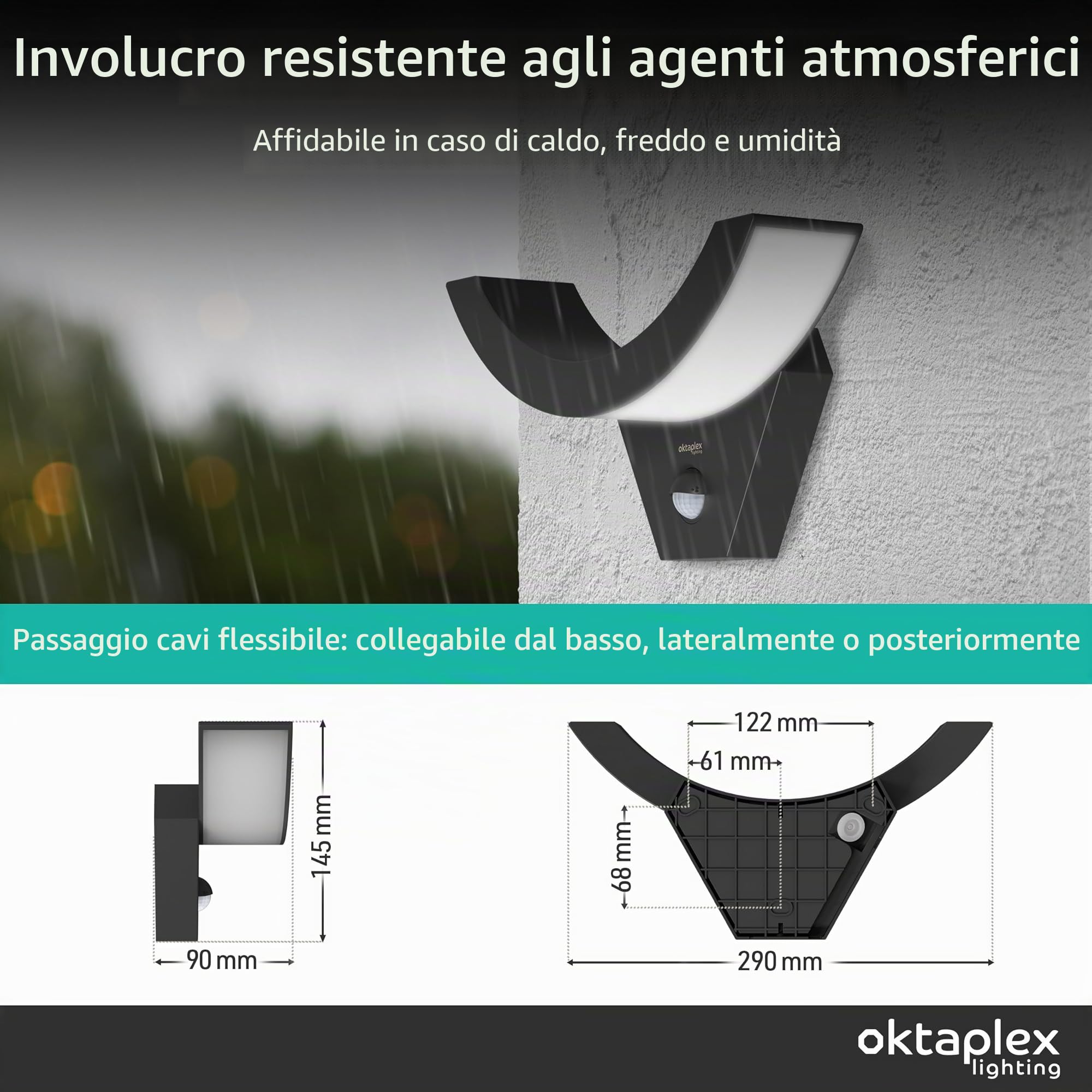 Oktaplex Lima lampada da esterno a parete con sensore LED 10 W antracite
