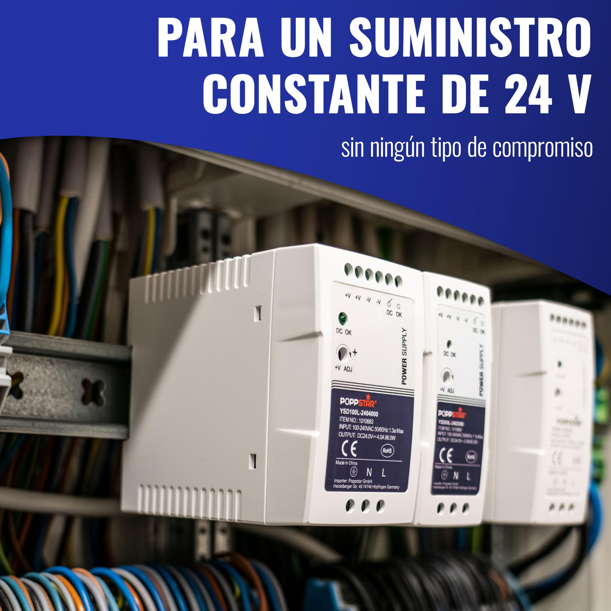 Poppstar Fuente de alimentación Ultra-Slim 24 V para carril DIN (24 V CC 4 A 96 W) Transformador para carril DIN 55x100x92mm
