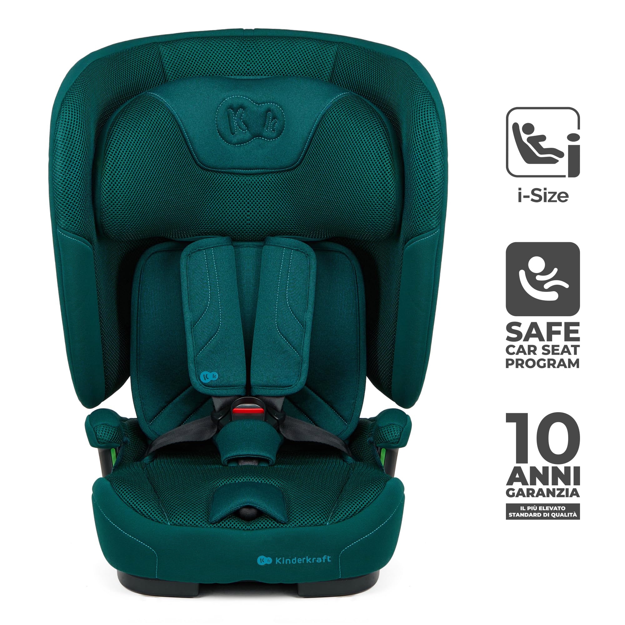 Kinderkraft FIX2GO Seggiolino per bambini i-Size, 76-150 cm, Isofix, Top Tether, saferide sensor, fino a ca. 12 anni, sistemi di sicurezza, rivestimenti di alta qualità, reclinabile, Verde
