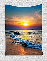 Vista 42 de Ambesonne Tapiz de paisaje urbano, vista nocturna al patio con sillas de café de calle, plantas en macetas, estampado de Roma, colgante de pared