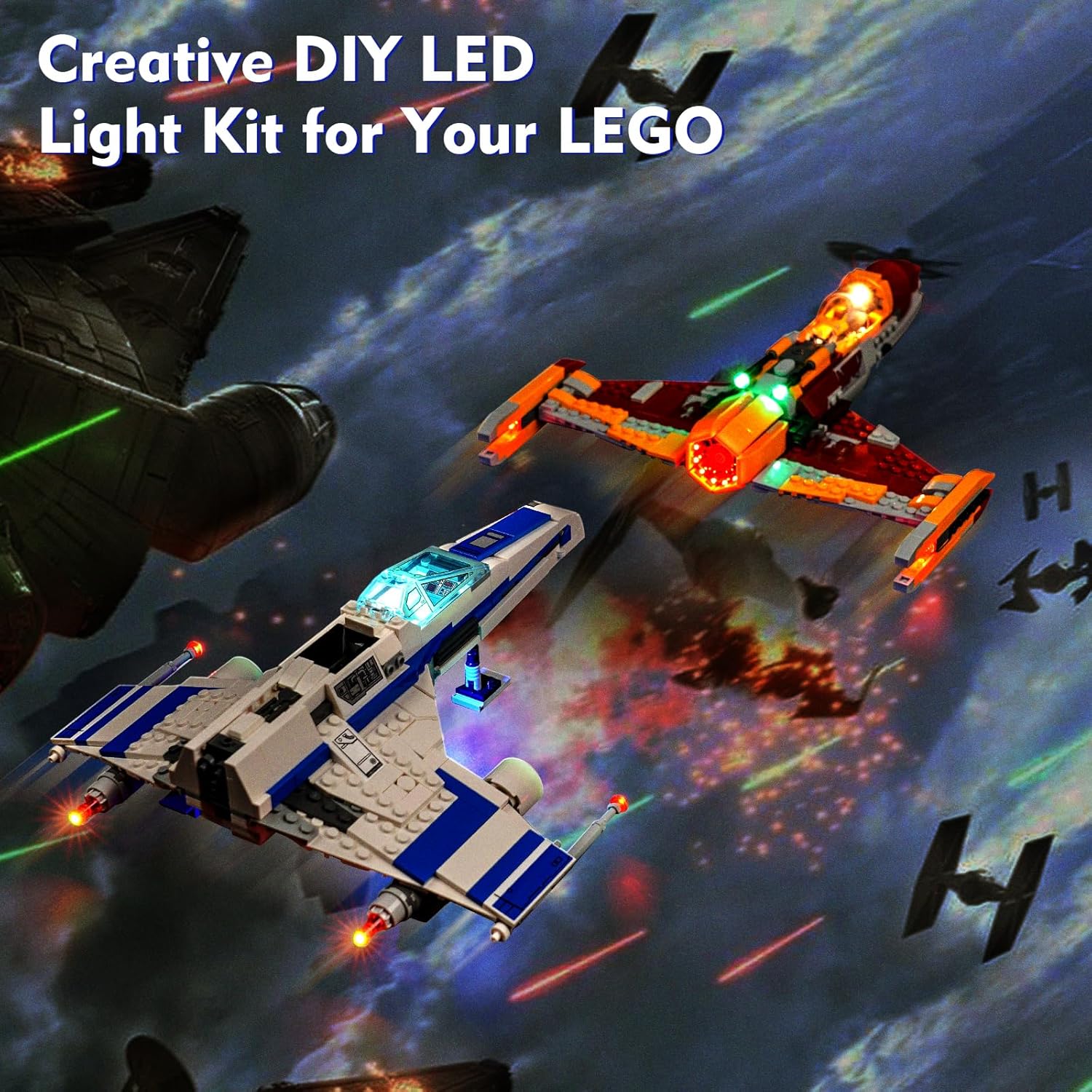 VONADO LED Light Kit for Lego New Republic E-Wing vs. Shin Hati’s Starfighter 75364, Creative Lighting Set Accessories Compatible with Lego 75364 for Fans (Lights Only, No Models)