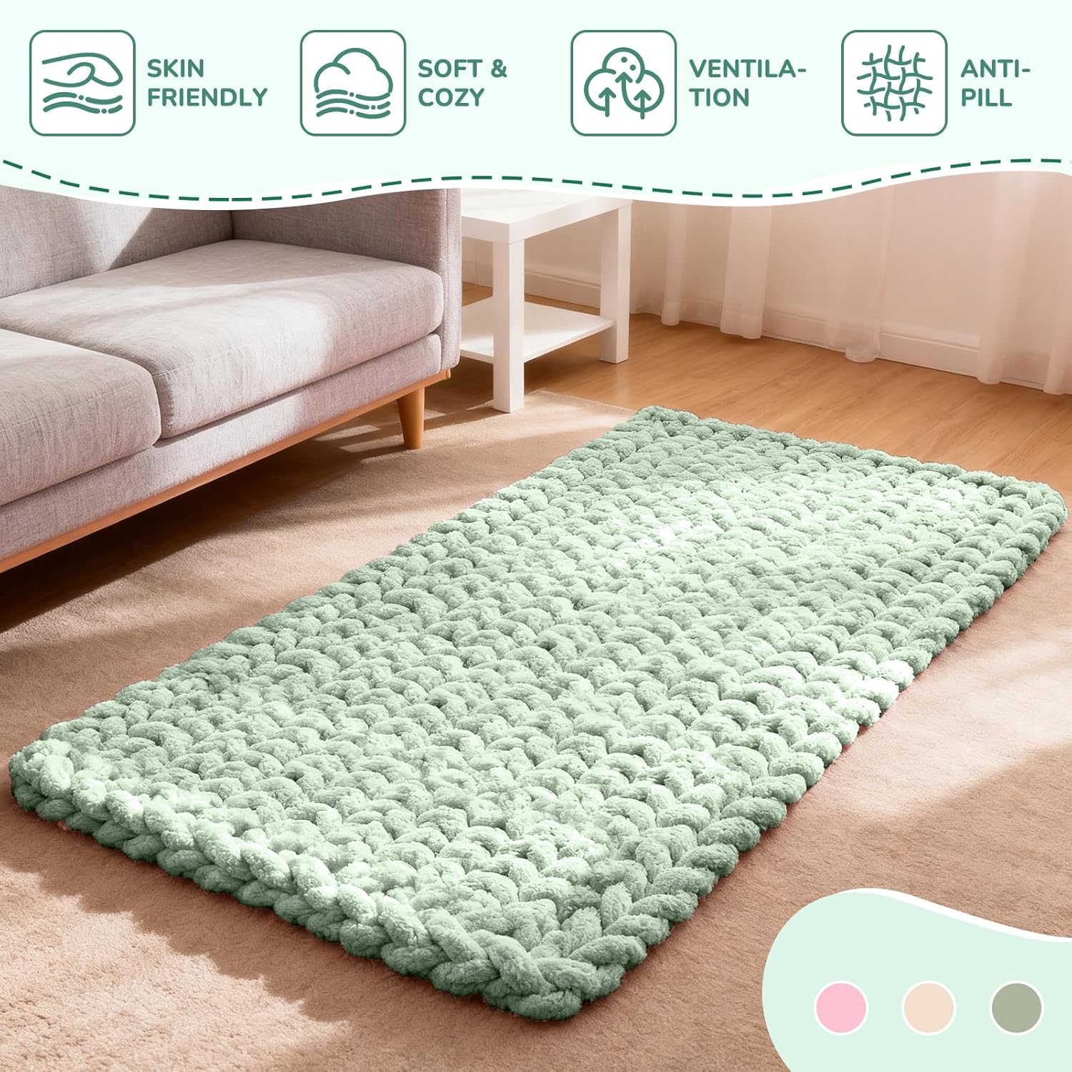 FACIACC Chunky Yarn - 8 Pack of 250g/8.8oz, Jumbo Chenille Fluffy Blanket Yarn for Hand Knitting, Super Bulky Soft Thick for Crocheting, Gifts for Women/Grandma/Men Christmas Unique (Light Green)