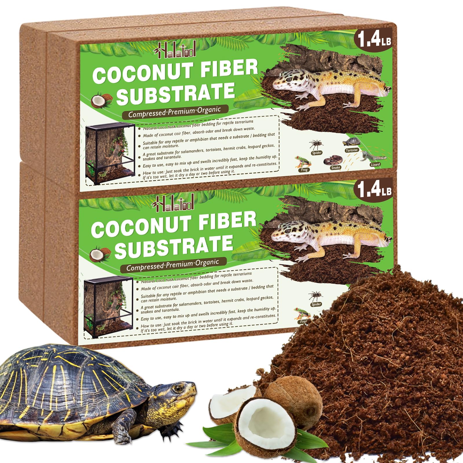 Halatool 4Pack Coconut Fiber Substrate Natural Premium Coco Coir Terrarium Aquarium Substrate for Reptile Tank Tortoise Habitat Beard Dragon Leopard Gecko Snake Tarantula Worm Bins Hermit Crab Snake