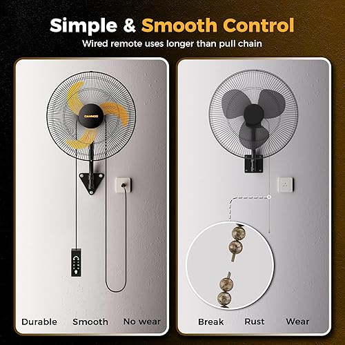 Miniatura 3 de Ventilador oscilante de montaje en pared de 18 pulgadas, control remoto con cable extendido de 3.3 pies y cable de alimentación de 6.6 pies,