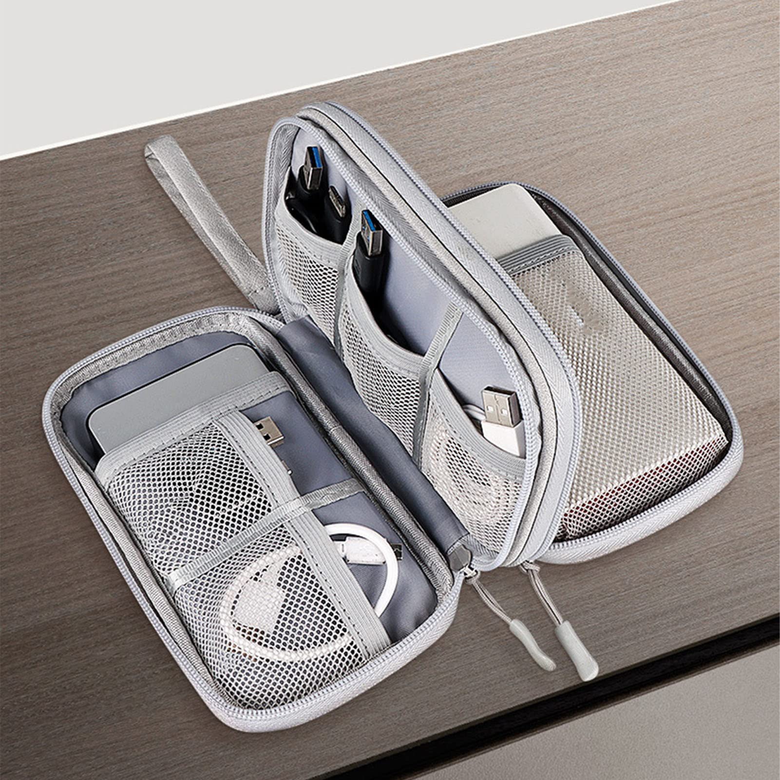 Cuifati Travel Cable Organizer Pouch Portable Double Layers Nylon Electronics Organizer for Cord, Charger, Phone, Earphone